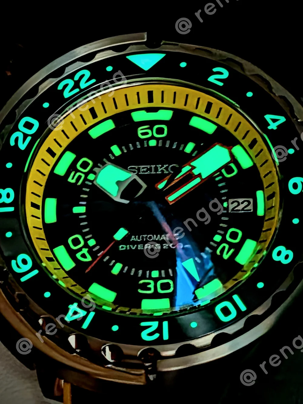 47mm Seiko GMT Tuna Canned Men's Black Yellow Diver's Mod Automatic Sapphire